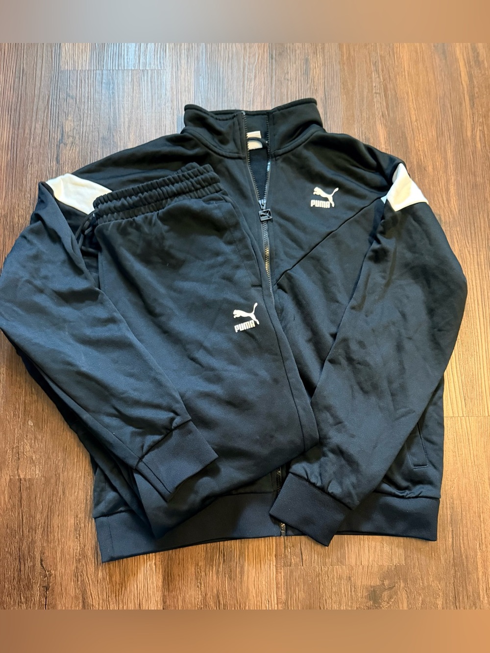 Puma Black Track Jacket and Pants with White Accents